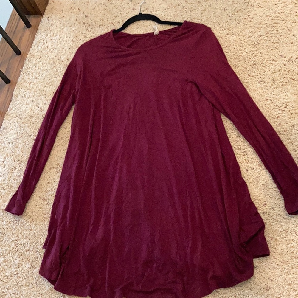 Burgundy Long-Sleeve T-Shirt Dress